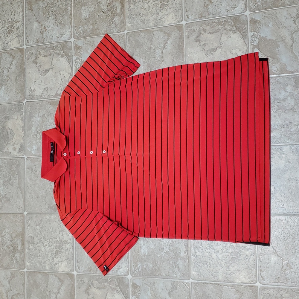 RLX Red Polo Tee Shirt with Black Stripes